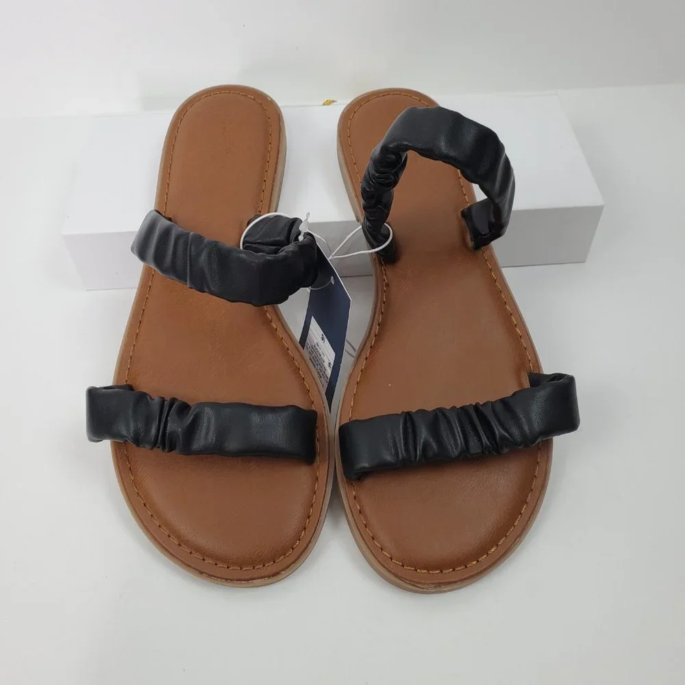 Universal Thread Black Brown Willow Slip-On Slide-On Flat Sandals NWT Size 9 1/2